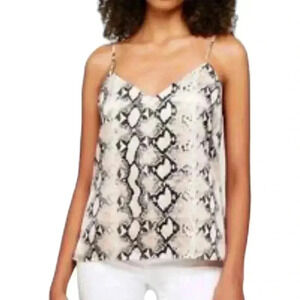 L'AGENCE Jane Silk V-Neck Camisole Tank Blush Pink Snakeskin Print Top
